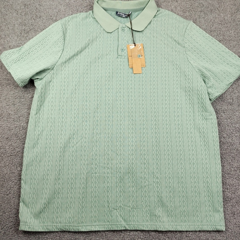 PJ Paul Jones Mens 2XL Sage Green Cable Knit Textured Polo Shirt SS NWT